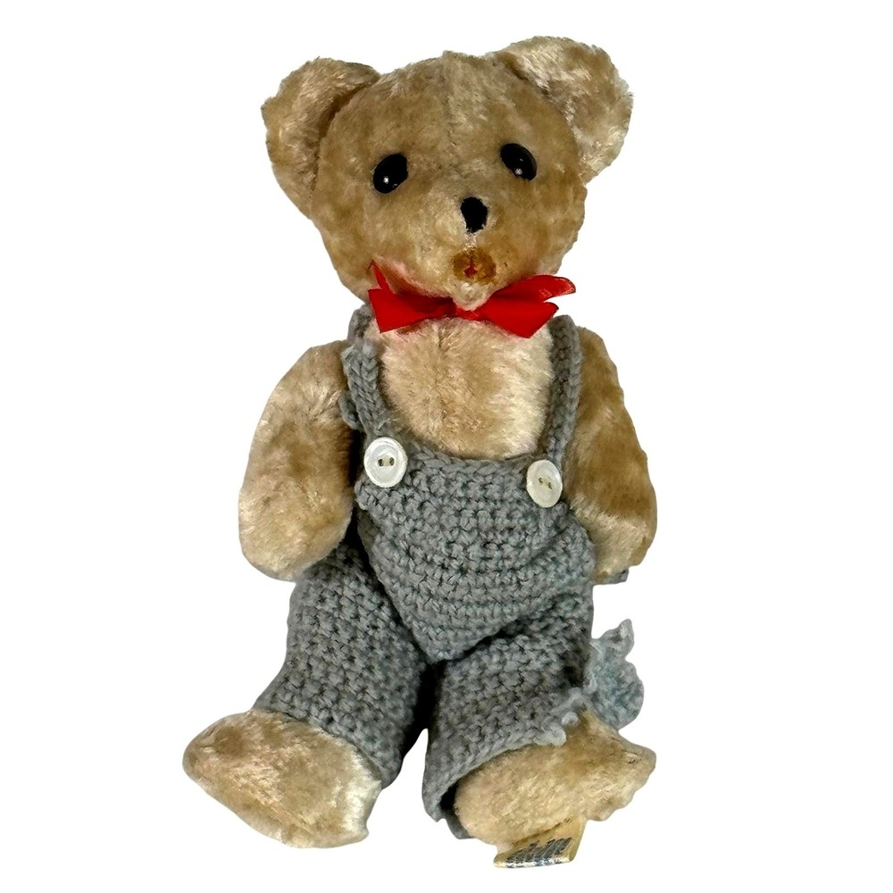 Vintage R Dakin Teddy Bear No 118 7" Poland Jointed Blonde Crochet Overalls - Picture 5 of 7